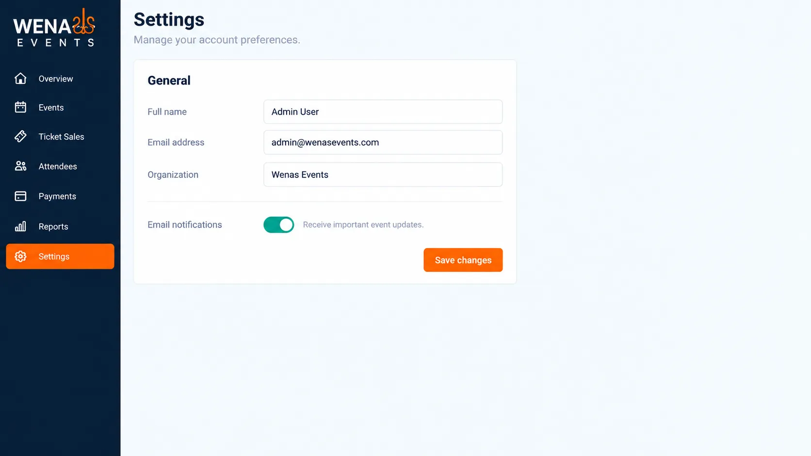 Vizualabs Ticketing System account settings