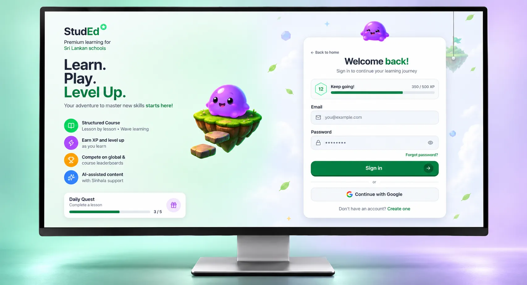 StudEd learning platform sign-in screen